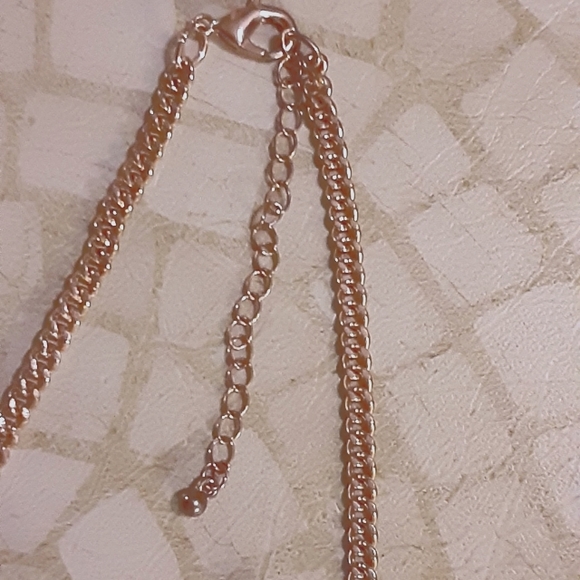 Charming Charlie Gold Tone Peachy Green Geometric Necklace & Earrings Set - Picture 3 of 5